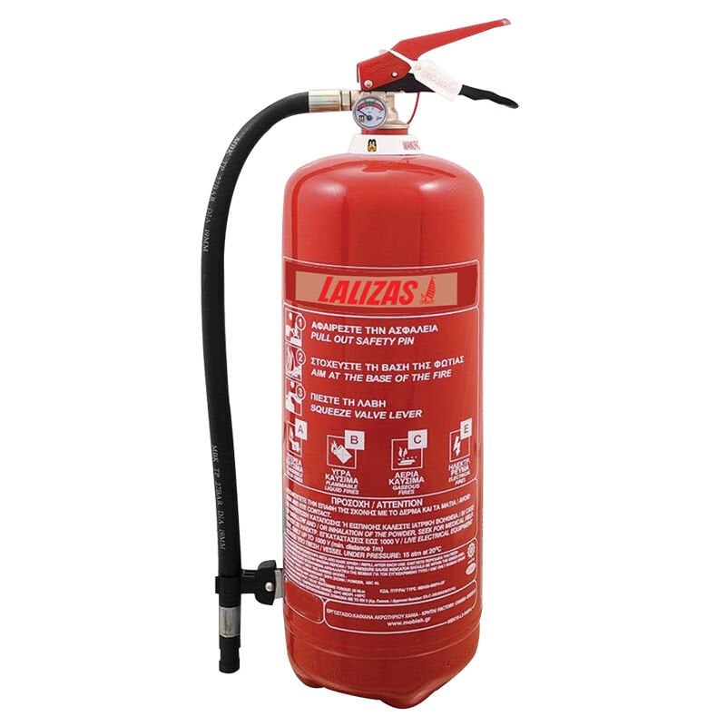 Fire Extinguisher Dry Powder, 12kg, Stored Pressure w/wall bracket, MED (EN, GR, ES)