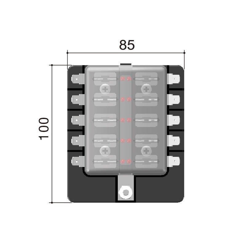 Standard Blade Fuse Holder Box for 10 Fuses, Screw Connection