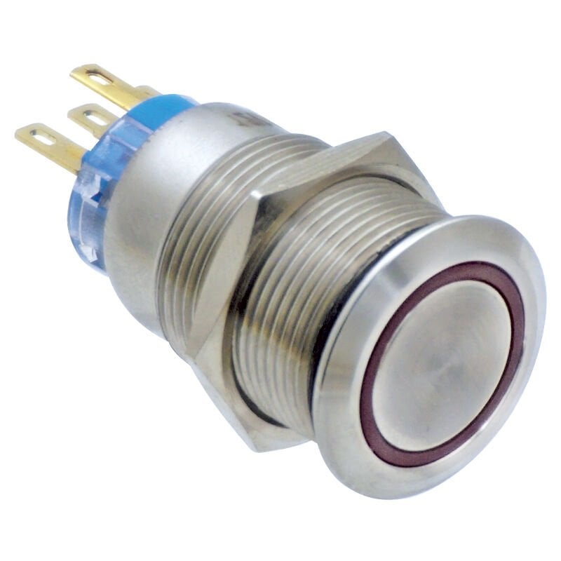 Push Button Switch w/LED Ring,ON/OFF,Inox304,12V DC 5A,Blue